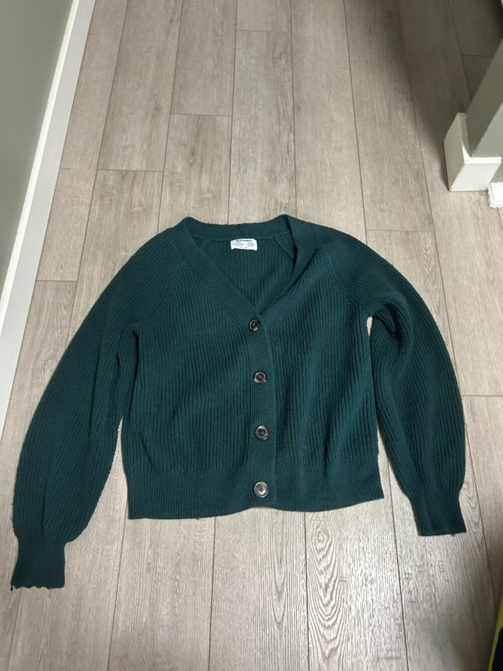 Old Navy Women Sweater S Green Knitted Raglan Sleeve Button Up Cardigan Warmer